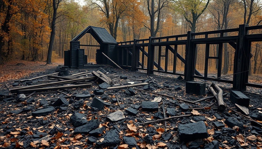 Burned house structure aftermath in San Antonio, debris visible.