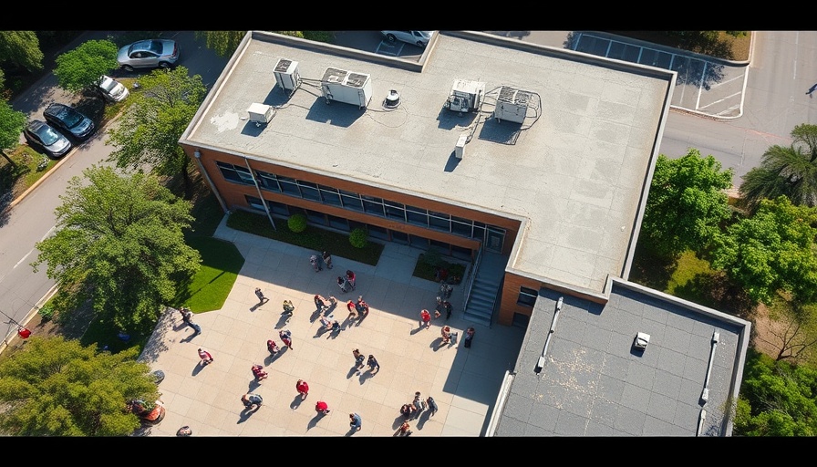 Aerial view of Houston school courtyard highlighting HVAC units.