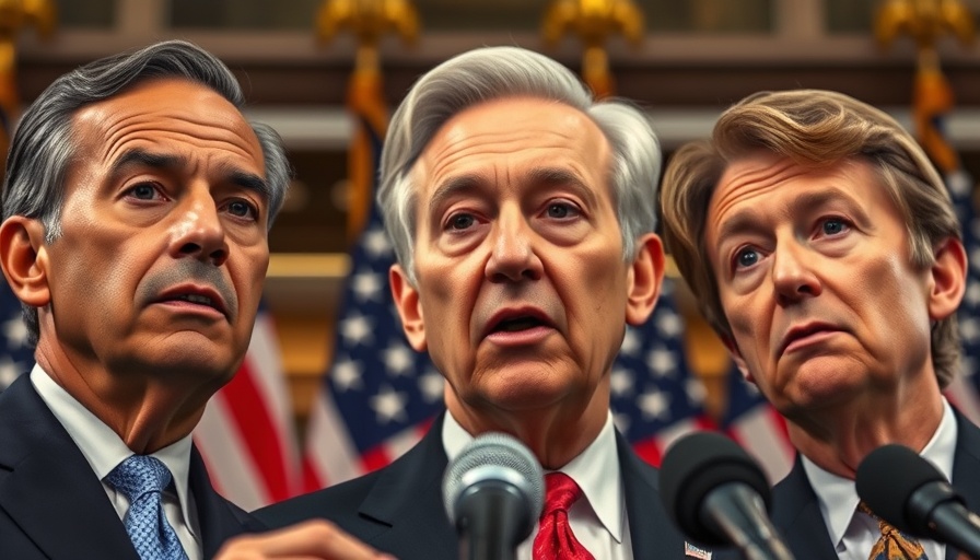 Three congress members addressing media about federal charges.