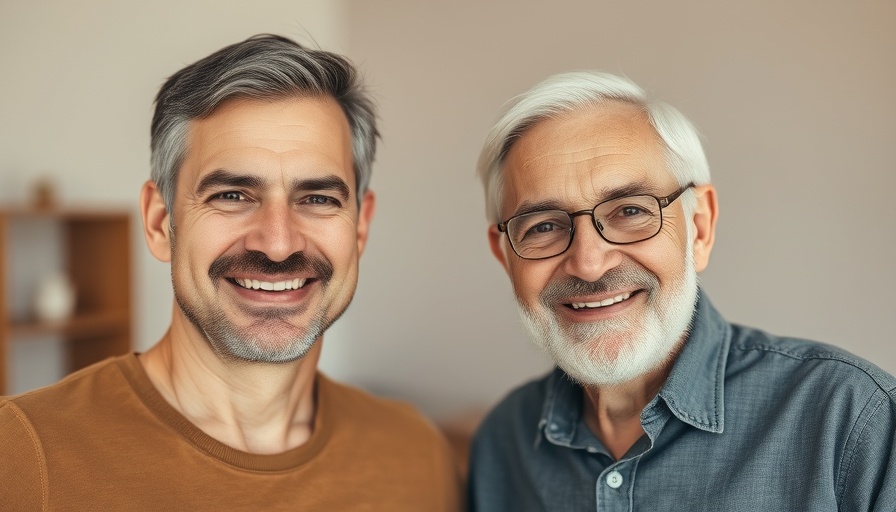 Portrait of two smiling men in a sepia-toned image.