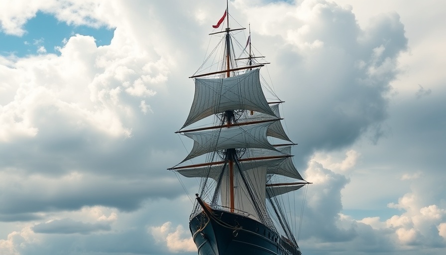 Tall ship masts and sails below cloudy sky, ship investigation context.