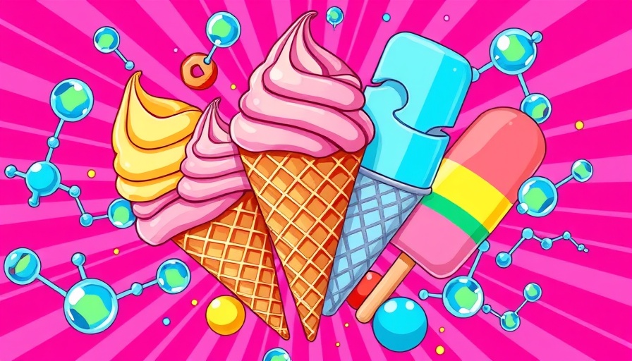 Colorful ice cream illustration with chemical formulas, symbolizing health and wellness.