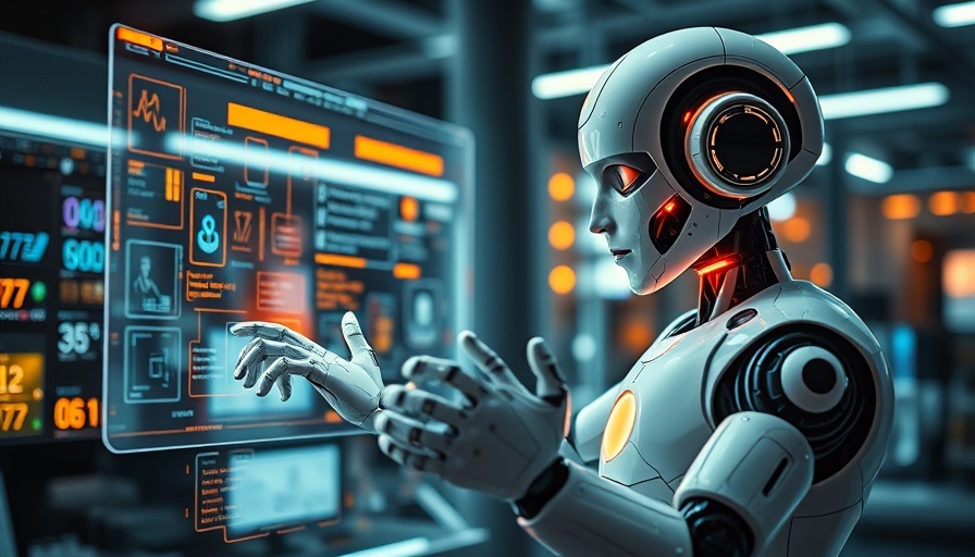 Futuristic robot in high-tech lab, embodying human-like perception.