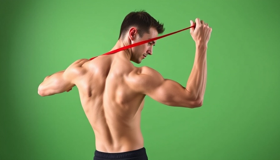 Man practicing axial spondyloarthritis exercises with a band in studio.