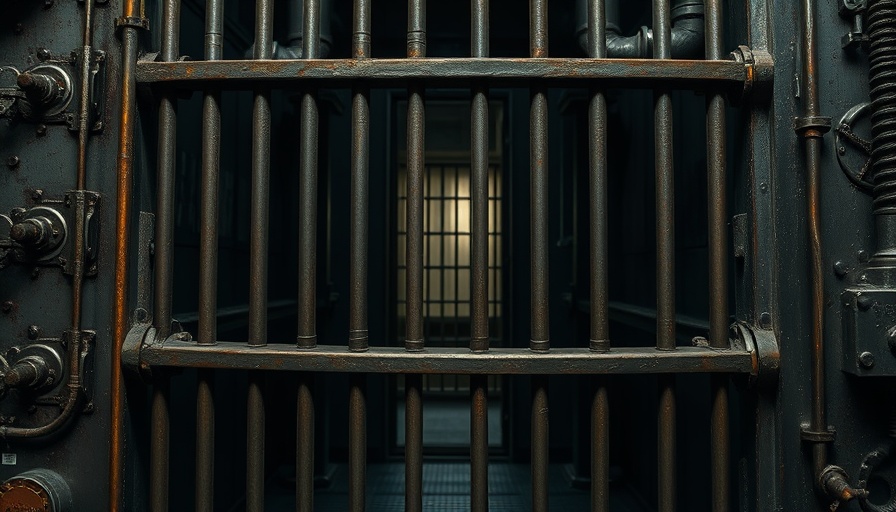 View of prison bars and pipes hinting at escape in New Orleans.
