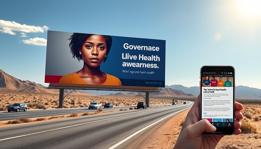 Health awareness billboard in Arizona desert linked to sober living scheme.