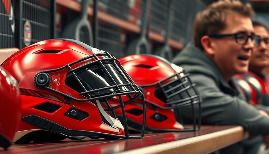 Sports helmets and person speaking, discussing transgender athletes in women's sports.
