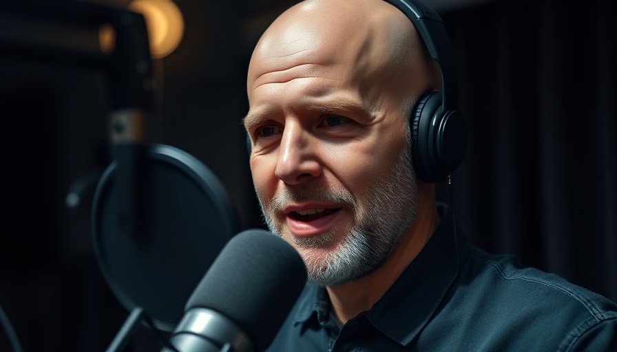 Man discussing health and wellness into a microphone in studio.