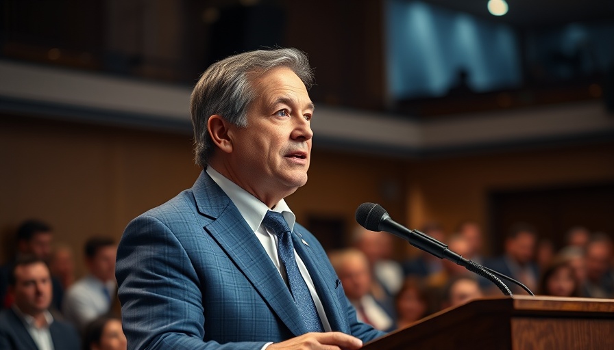 Man in blue suit speaking at a podium during an event.
