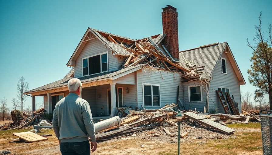 Tornado warnings aftermath with damaged house.