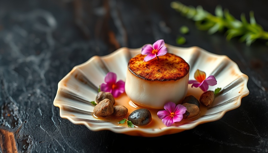 Gourmet dish with scallop in a Houston dining setting.