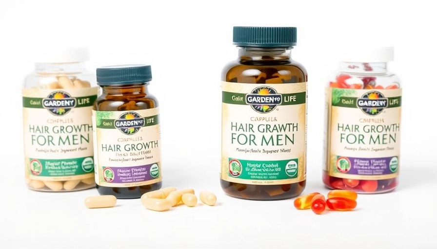 Garden of Life men's hair growth supplements bottles on white background.