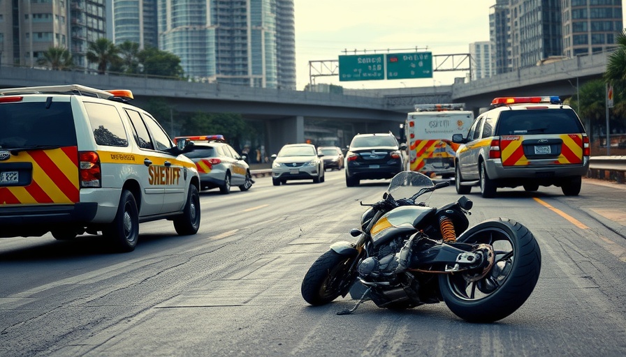 North Freeway fatal motorcycle crash scene with sheriff vehicles.