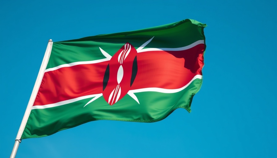 Waving Kenyan flag under blue sky, climate change HIV vulnerabilities.