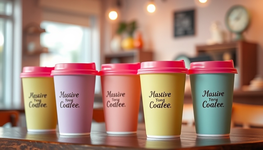 Colorful coffee cups with messages in a San Antonio coffee shop opening.