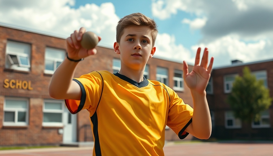 Buzzer beater sports moment: man skillfully throws object in schoolyard