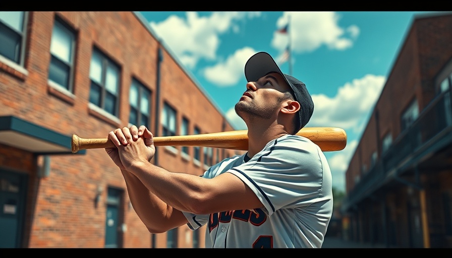 Man with baseball bat in schoolyard, wondering about sky highlight.