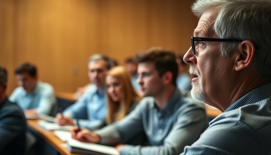 Merit-based education setting, students in lecture hall.