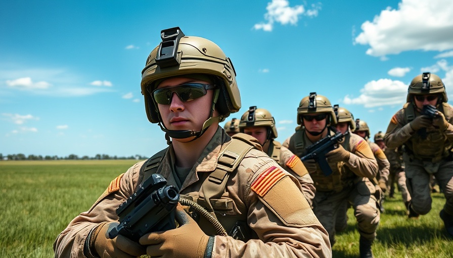 Army guard soldiers training on a field under blue sky