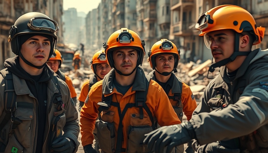 Rescue workers in Gaza assist in an airstrike-damaged area.