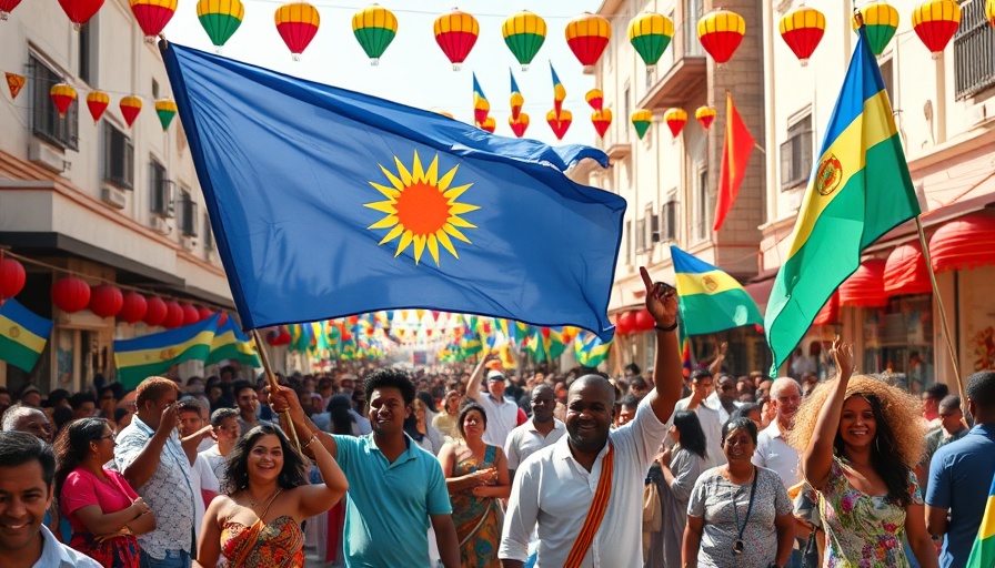 Eritrea National Day celebration with waving flag and festive crowd.