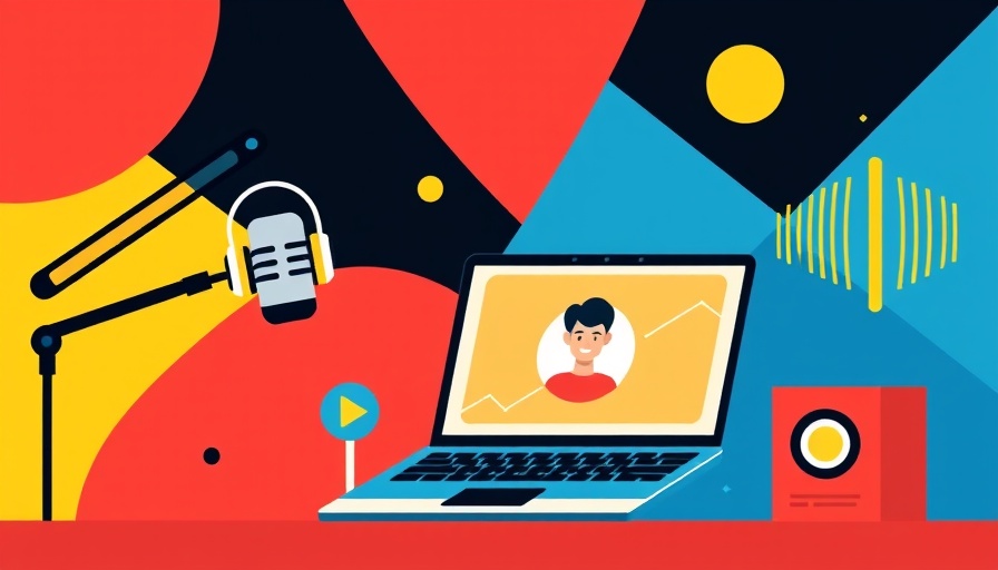 Illustration of podcast studio with vibrant graphics on Medicaid cuts and health care solutions