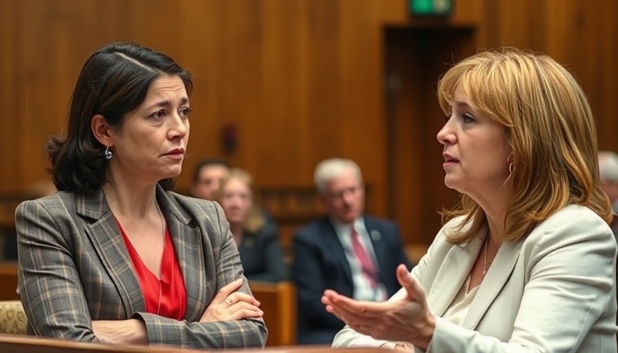 Two women in a heated discussion during a hearing, West Virginia wage determinations.