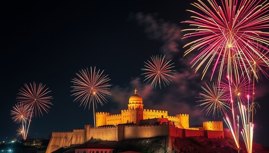 Fireworks over Amman Castle celebrating Jordan National Day.