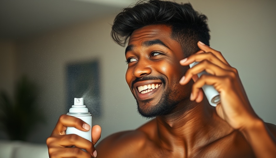 Young man applying sunscreen playfully, importance of sunscreen for darker skin