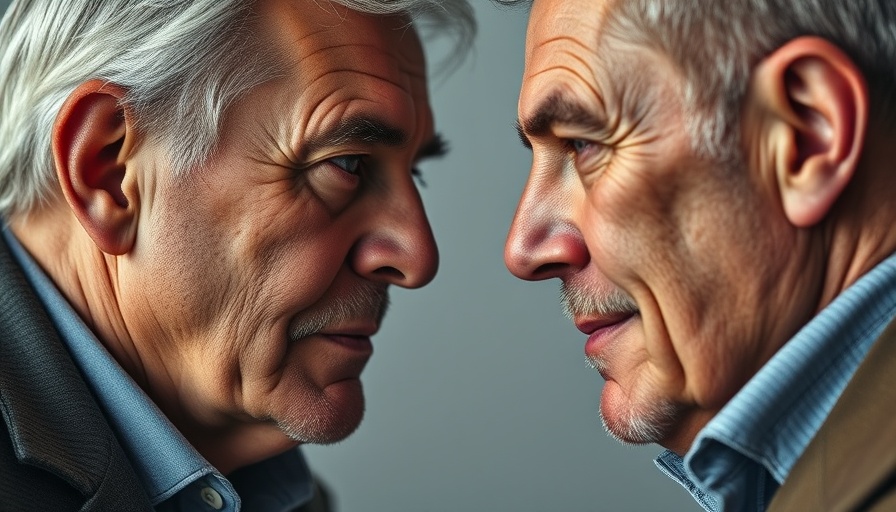 Close-up of two older men with serious expressions.