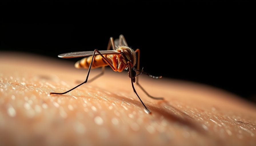 Close-up of mosquito biting skin, related to West Nile virus in the UK.
