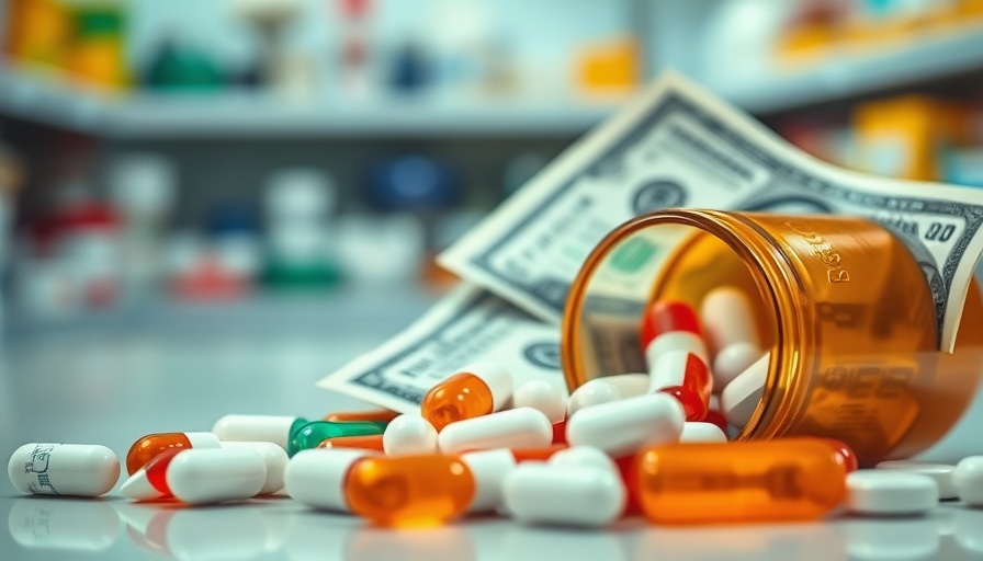 Conceptual image showing rising US drug prices with pills and money.