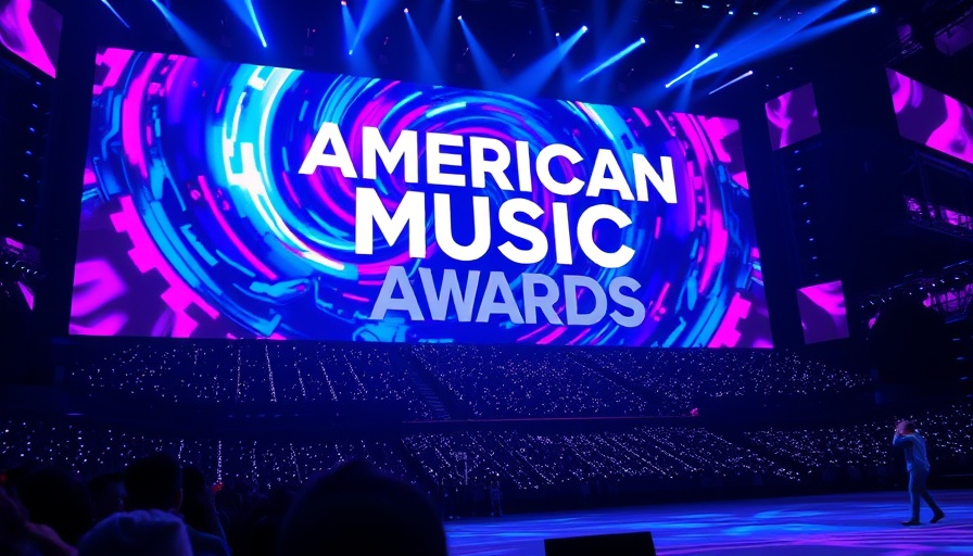 American Music Awards stage with performer and vivid light display.
