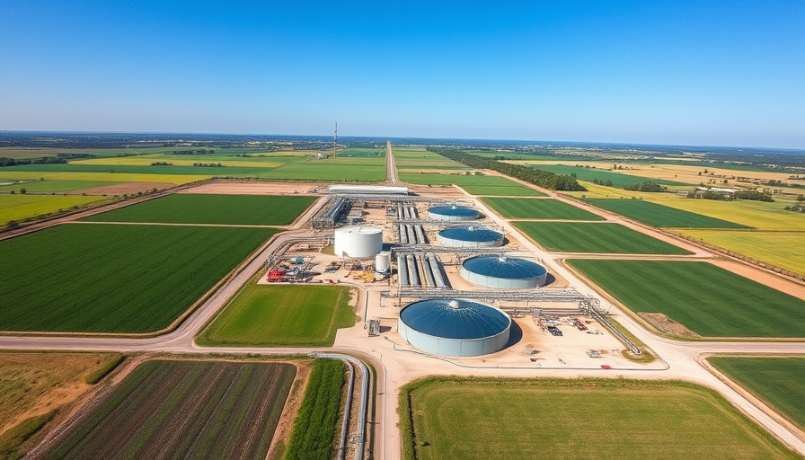 Modern water infrastructure facility in Texas, aerial view.