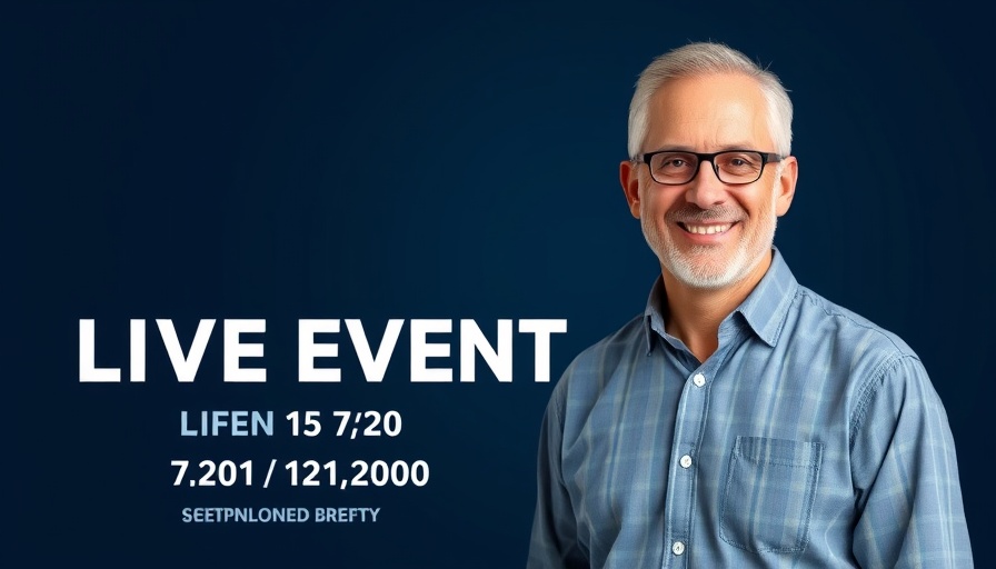 Confident middle-aged man promoting healthy living after 50, live event.