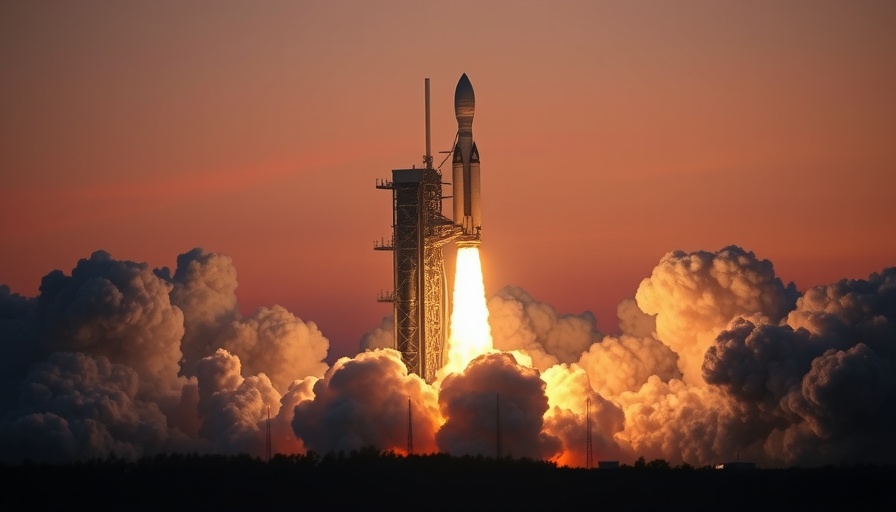 Dramatic SpaceX Super Heavy-Starship test flight launch scene.