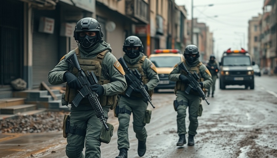 Soldiers patrolling street amid missing persons crisis in Mexico.