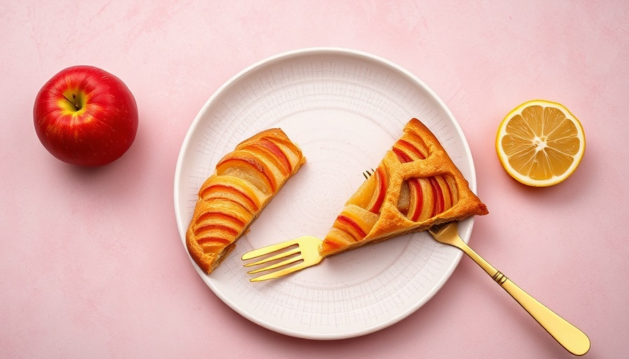 Diabetes-friendly apple galette on pink background.