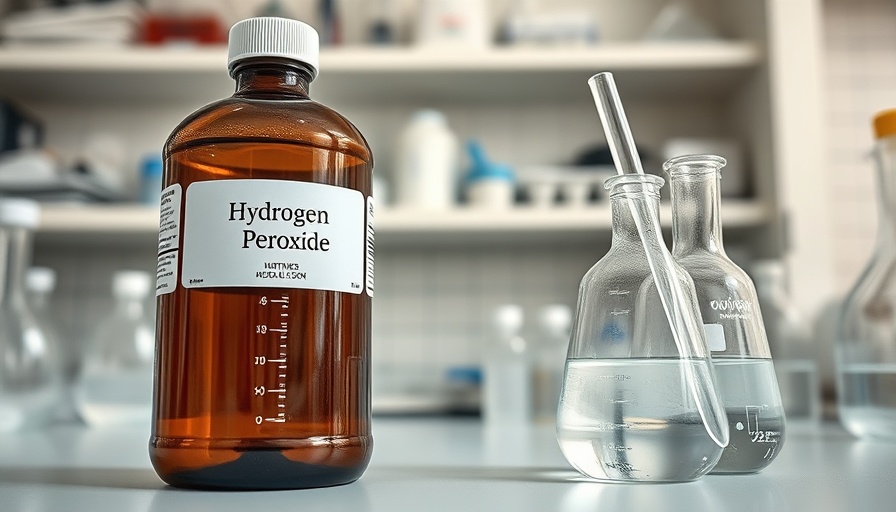Laboratory hydrogen peroxide bottle in a health wellness context.