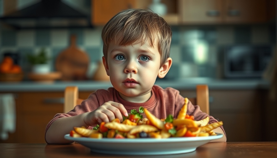 Impact of childhood obesity on future generations illustrated by a thoughtful child with food.