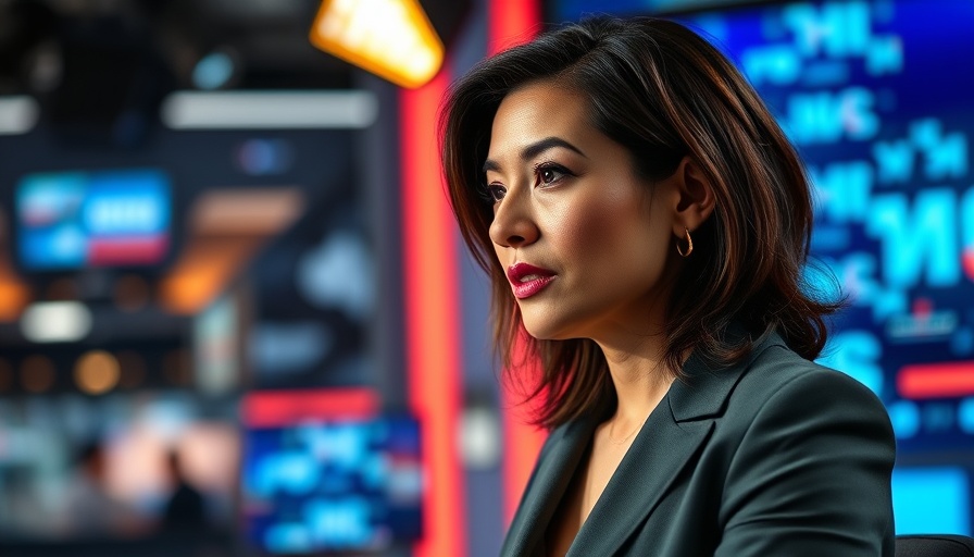 News anchor discussing political topics on live broadcast.