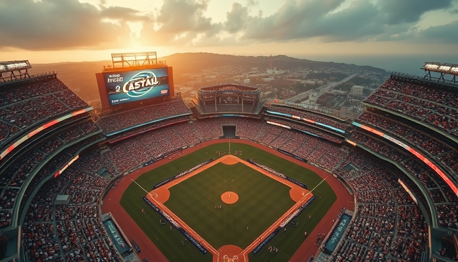NCAA championship baseball stadium with 'Fuel the Fire' text overlay.