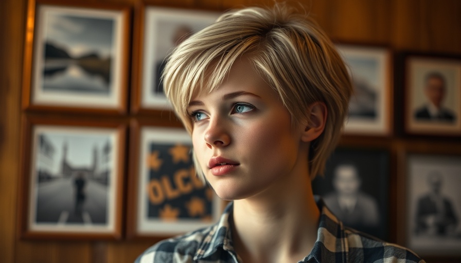 Thoughtful young actor in cinematic setting with framed photos.