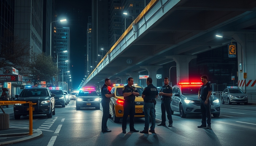 Police officers investigating nighttime incident in San Antonio, with cars and caution tape under streetlights.