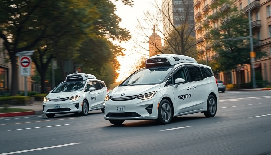 Waymo's self-driving taxis in an urban street scene with school signs.