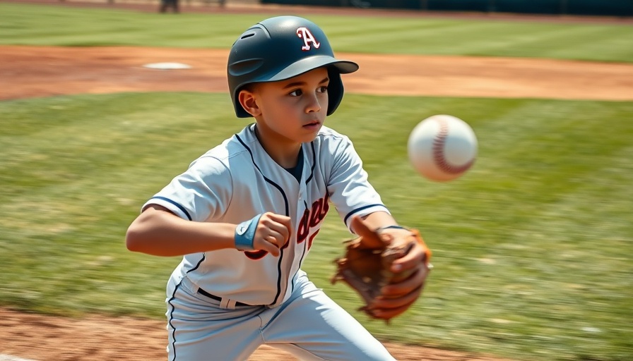 Dynamic scene of a young baseball player on the field, focused and prepared.