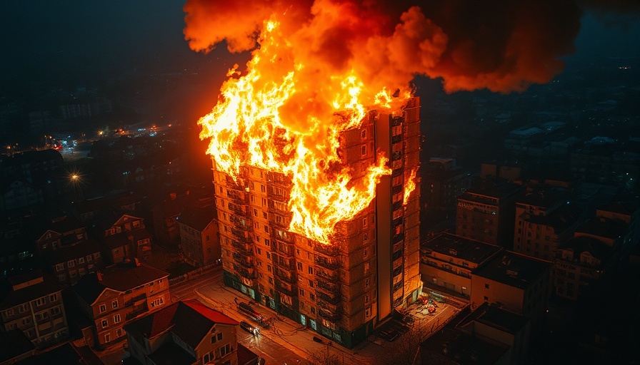 Fire in north Houston apartment building, dramatic night scene.