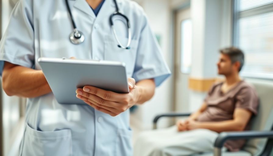 Healthcare professional with clipboard discusses care; language service cuts in healthcare setting.
