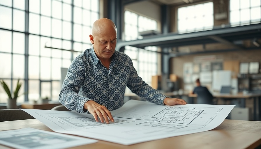 San Antonio business news: Man reviewing floor plans in modern office.