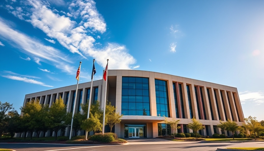 Boerne ISD administrative building with flags on a sunny day.